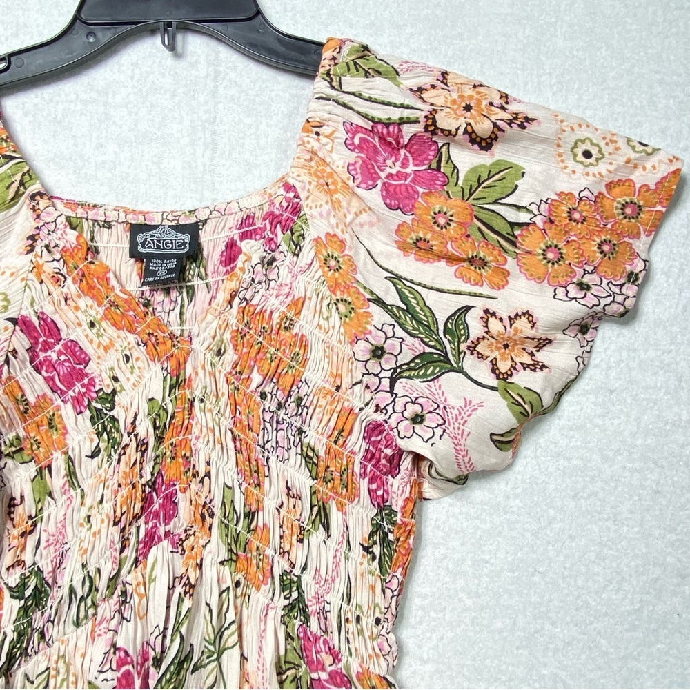 Angie Top Womens XS Boho Floral Peplum Smocked Blouse Flutter Sleeve Cottagecore - Picture 5 of 12